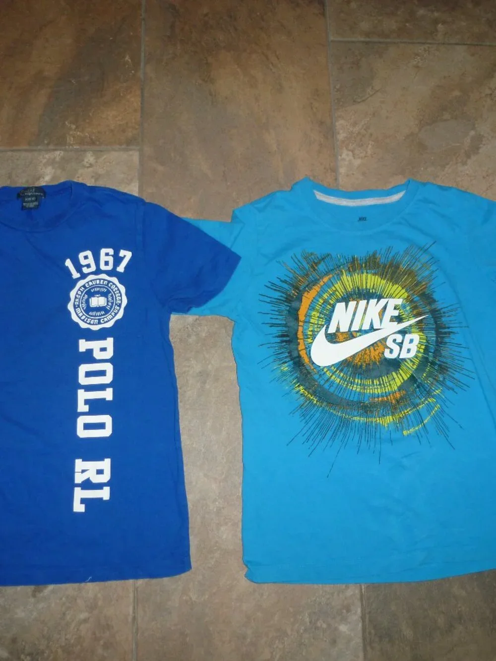 Lot 2 T-shirt Boy Youth Blue M 10-12=POLO RALPH LAUREN Madison + Nike Swirl SB